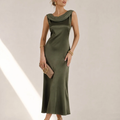 Green Boat Neck Sleeveless Tie Detail Maxi Dress