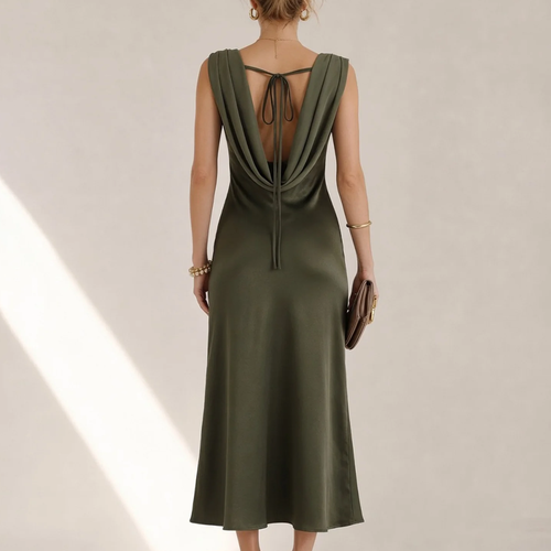 Green Boat Neck Sleeveless Tie Detail Maxi Dress