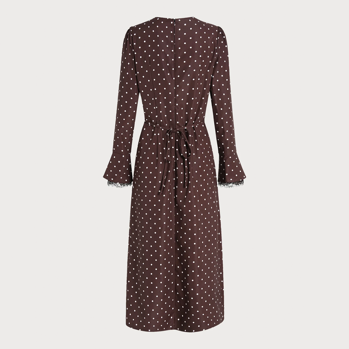 V Neck Bell Sleeve Polka Dot Slit Midi Dress